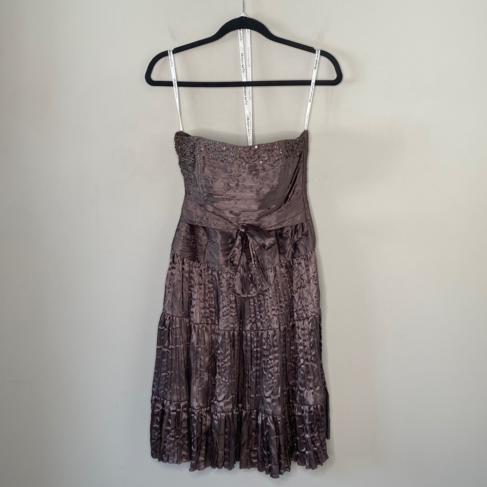 Morgan & Co Metallic Brown Beaded Strapless Prom/Formal Dress